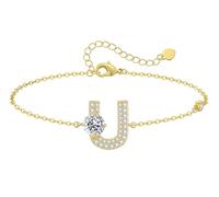 LOUISA SECRET Pulseras para mujeres y niñas, chapadas en oro de 18 quilates, con inicial A-Z, regalos de joyería ajustables para mujeres, esposa, madre, novia, aniversario, cumpleaños, día de la madre