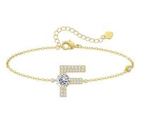 LOUISA SECRET Pulseras para mujeres y niñas, chapadas en oro de 18 quilates, con inicial A-Z, regalos de joyería ajustables para mujeres, esposa, madre, novia, aniversario, cumpleaños, día de la madre