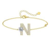 LOUISA SECRET Pulseras para mujeres y niñas, chapadas en oro de 18 quilates, con inicial A-Z, regalos de joyería ajustables para mujeres, esposa, madre, novia, aniversario, cumpleaños, día de la madre
