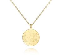 LOUISE VELLA Collares con colgante de oro para mujer, collares de oro de 14 quilates para mujer, collar con colgante de sol y luna, mezcla tendencias modernas con dije vintage, collar de moneda