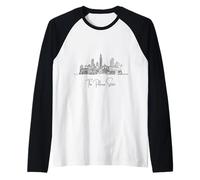 Louisiana Home Black Skyline - Recuerdo artístico de viaje dibujado a mano Camiseta Manga Raglan