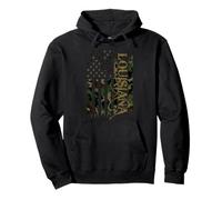Louisiana United States Distressed Camo w US Flag Sudadera con Capucha