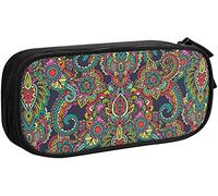 LOUJIN Henna Mehndi - Estuche floral de doble capa con cremallera para guardar artículos de papelería para niños y niñas, color, 5.0cm*10.5cm*20.5cm, Estuche para lápices