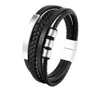 LOUKEKE 1 pieza Pulsera trenzada de cuero genuino con hebilla magnética de acero inoxidable para hombres y mujeres