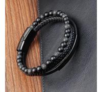 LOUKEKE 1 pieza Pulsera trenzada de cuero genuino con hebilla magnética de acero inoxidable para hombres y mujeres