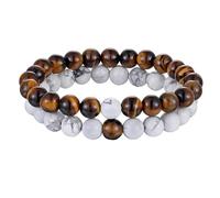 LOUKEKE 2 piezas/set de pulseras de cuentas para hombres, mujeres y parejas, cuerda elástica, caja de regalo de cumpleaños DIY