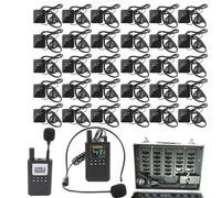 LOUKIENE Sistema inalámbrico de guía turística, micrófono y altavoz guía turística, auriculares de guía turística, 2 transmisores, 30 receptores, 1 funda de almacenamiento de cargador, sistema de
