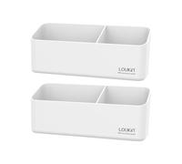loukin Portalápices Magnético y Adhesivo para Rotuladores, Bandeja para Accesorios de Borrado en Seco, Caja de Almacenamiento Magnética para Pizarra, Vidrio o Nevera, Paquete de 2 (Blanco)
