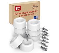 LouMaxx deslizantes de plástico para Muebles - distanciadores de Suelo 50x14x5 mm - deslizantes de plástico para atornillar - Juego de 20 minipies para Muebles (Blanco, 8, uds.)