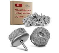 LouMaxx Juego de 20 almohadillas de fieltro para sillas, redondas, 24 mm de diámetro, color gris, con fieltro de 6 mm de grosor y borde de metal, almohadillas de fieltro para sillas y tornillos,
