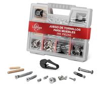 LouMaxx Juego de 293 conectores para muebles - Tornillos galvanizados para muebles y accesorios - Incluye tacos de madera, tornillos excéntricos, tornillos europeos, clavos, apto para tornillos IKEA
