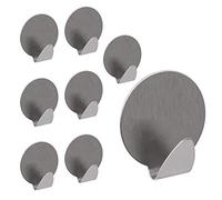 LouMaxx Juego de 8 ganchos adhesivos redondos de acero inoxidable - Ganchos de pared/ganchos autoadhesivos - Toallero sin taladrar - Montaje rápido y fuerte agarre - Ideal para baño, cocina, pasillo
