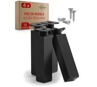 LouMaxx Patas Ajustables rectangulares - Juego de 4 Unidades de 40 x 40 x 150 mm en Negro con Placa de fijación - Patas para Muebles de Aluminio