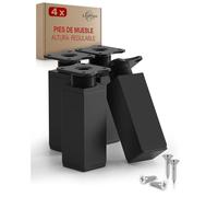 LouMaxx Patas Ajustables rectangulares - Juego de 4 Unidades de 40 x 40 x 150 mm en Negro con Placa de fijación - Patas para Muebles de Aluminio