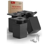 LouMaxx Patas Ajustables rectangulares - Juego de 4 Unidades de 40 x 40 x 150 mm en Negro con Placa de fijación - Patas para Muebles de Aluminio
