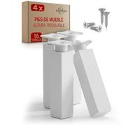 LouMaxx Patas de Muebles Ajustables rectangulares - Juego de 4 Unidades 40 x 40 x 150 mm en Color Blanco con Placa de fijación - Patas para Muebles de Aluminio