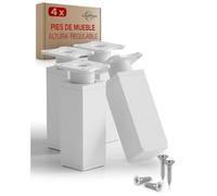 LouMaxx Patas de Muebles Ajustables rectangulares - Juego de 4 Unidades 40 x 40 x 150 mm en Color Blanco con Placa de fijación - Patas para Muebles de Aluminio