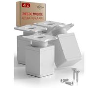 LouMaxx Patas de Muebles Ajustables rectangulares - Juego de 4 Unidades 40 x 40 x 150 mm en Color Blanco con Placa de fijación - Patas para Muebles de Aluminio