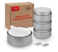 LouMaxx Patas para Muebles Adhesivos - Patas Ajustables Regulables en Altura 10mm - Elevador Mueble Ø 53,5mm Plástico - Set de 4 Patas Elevadoras Gris Incl. Material de Montaje