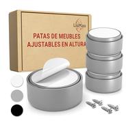 LouMaxx Patas para Muebles Adhesivos - Patas Ajustables Regulables en Altura 10mm - Elevador Mueble Ø 53,5mm Plástico - Set de 4 Patas Elevadoras Gris Incl. Material de Montaje
