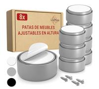 LouMaxx Patas para Muebles Adhesivos - Patas Ajustables Regulables en Altura 10mm - Elevador Mueble Ø 53,5mm Plástico - Set de 8 Patas Elevadoras Gris Incl. Material de Montaje