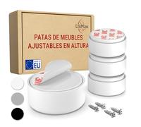 LouMaxx Patas para Muebles Adhesivos - Patas Ajustables Regulables en Altura 10mm - Elevador Mueble Ø 55,5mm Plástico - Set de 4 Patas Elevadoras Blanco Incl. Material de Montaje