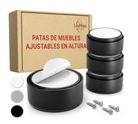 LouMaxx Patas para Muebles de Altura Regulable, Patas para Muebles de plástico - Elevador de Muebles Pegar o atornillar (Negro, 4, uds.)