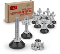 LouMaxx Pies reguladores M8 x 45 mm, incluye tuerca de impacto, juego de 10, tornillo regulador, patas ajustables, base de tornillo, pie de máquina, pies atornillados