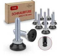 LouMaxx Tornillo Regulador M10 - Patas Ajustables 30 mm - Pies de Nivelación y Ajuste Para Máquinas - Juego de 10