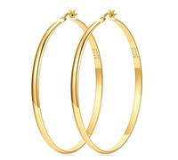 LOUMILEO Pendientes de aro grandes de oro de 4 mm de ancho para mujer, ligeros, chapados en oro de 14 quilates, hipoalergénicos, grandes y finos 30/40/50/60/70 mm