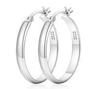 LOUMILEO Pendientes de aro grandes de plata de ley 925 de 4 mm de ancho y ligeros de para mujer, hipoalergénicos, grandes y finos, de 30/40/50/60/70 mm