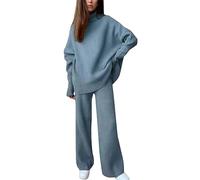 Lounge - Conjunto de ropa de mujer (algodón acanalado), azul, 5XL