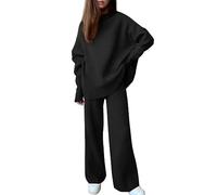 Lounge - Conjunto de ropa de mujer (algodón acanalado), Negro , 3XL