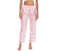 Lounge Hose Damen weit - Pyjama Hose Damen Lang Dünn, Schlafhose mit Tasche Kuschelhose Einfarbige Sleepwear elastische Bund Homewear Loose Fit Schlafanzug Straight Leg Haushose bequem Pyjamahose