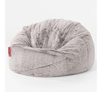 Lounge Pug Puff Redondo Infantil Clásico de Piel de Conejo Sintética, Gris Claro, Silla Puff para Videojuegos, Niños Puff Gamer