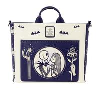 Loungefly Disney Jack Skellington & Sally Night Sky - Mochila convertible y bolsa de mano