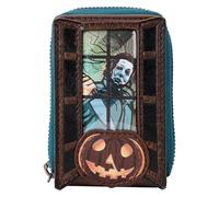 Loungefly Michael Myers - Monedero Cartera de acordeón con cremallera alrededor de Michael Myers Pumpkin Glow, Negro