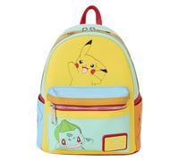 LOUNGEFLY Mini Mochila Pokémon, Diseño con Pikachu, Eevee, Charmander, Bulbasaur y Squirtle, Cuero Vegano, Correas Ajustables, Producto Oficial