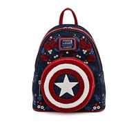 LOUNGEFLY- Mochila Escudo Floral Capitan America 80Th Marvel 26cm Bolsos Peluche, Multicolor (129504)