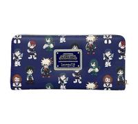Loungefly My Hero Academia Allover Print MHA Cartera con Cremallera Alrededor, Azul, M, Cartera con Cremallera