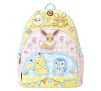 Loungefly Pokémon Café - Mochila de triple bolsillo | Pokemon Cafe Sweet Treats con Piplup, Dedenne, Yamper, Eevee, Pikachu