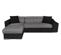 LOUNGITUDE - Sofá esquinero Reversible, Convertible con Maletero y 2 pufs de Microfibra y Piel sintética, Color Gris y Negro - 3 plazas + 2 pufs