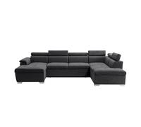 Loungitude - Sofá panorámico Convertible de 2 cofres de Tela - Gris Oscuro - 6 plazas