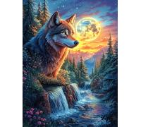 Loup à la Cascade au Clair de Lune Puzzle 500 Piezas Papel Principiantes Animal Cuento de Hadas fantástico Agilidad Mental Actividad Hacer En Grupo Colgar Pared Detalle Cumpleaños 50