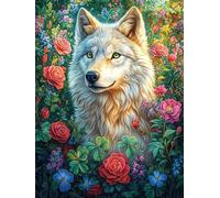Loup blanc dans le jardin de roses Rompecabezas 500 Piezas Cartón Grueso Para Coleccionistas Mitos fantásticos Cuento De Hadas Noches De Cita Mejora Concentración Ocio En Casa Regalo Reyes Magos 500 P
