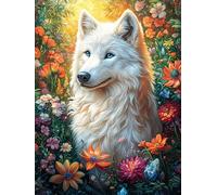Loup Blanc Dans le Jardin Fleuri Puzzle 1000 Piezas Cartón Blanco Premium para Expertos Mitos fantásticos Tiempo Ocio En Casa Relajación Mental para Enmarcar 1000 PCS