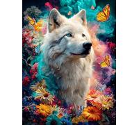 Loup Blanc Dans le Jardin Fleuri Rompecabezas 1000 Piezas Cartón Grueso para Parejas Mitos Cuento de Hadas Desarrollo Habilidades Pieza Decorativa Casa Pack Completo Regalo Cumpleaños 1000 PCS