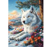 Loup Blanc Dans le Jardin Fleuri Rompecabezas 1000 Piezas Cartón Resistente para Adultos Mitos Animal Planta Actividades Grupales para Relajarse Decoración Pared Regalo Aniversario 1000 PCS