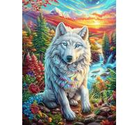 Loup Blanc Dans le Jardin Fleuri Rompecabezas 1000 Piezas Cartón Resistente para Mayores Mitos fantásticos Actividad para La Mente Desconectar Rutina Garantía Satisfacción 1000 PCS