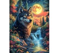 Loup Dans la forêt au Clair de Lune Waterfall Puzzle 300 Piezas Cartón Grueso para Principiantes Mitos fantásticos Agilidad Mental Vacaciones Verano Garantía Reposición Piezas Regalo Ideal 300 PCS